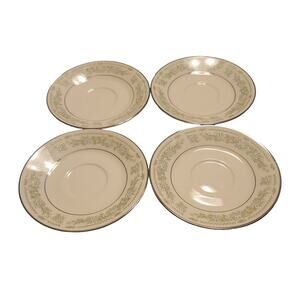 Noritake Lexine 7007 Ivory China Saucers Blue Floral Vintage Platinum Trim Set 4